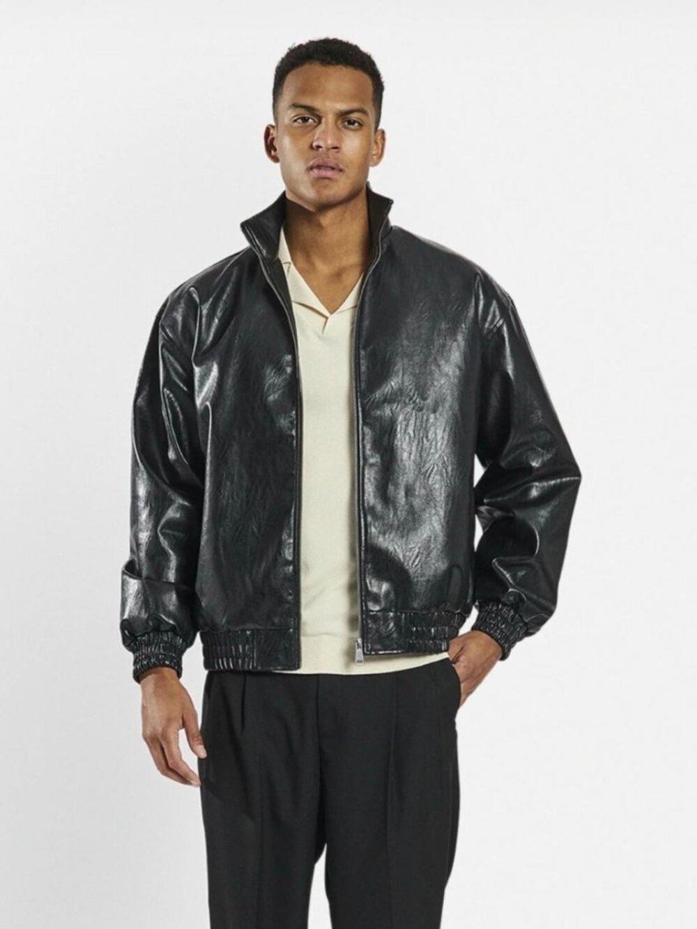 Redefined Rebel Black Faux Leather Mens Jacket Large Bomber Oversized